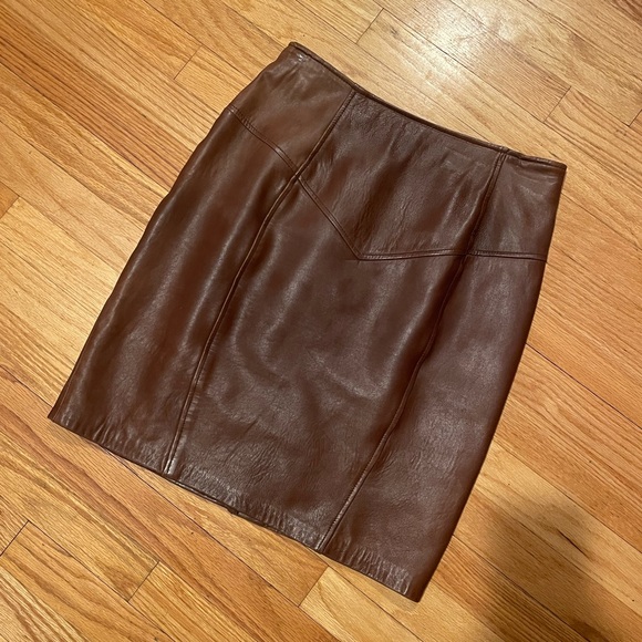 Vintage Chocolate Brown Leather Mini Skirt By Renaissance - Picture 10 of 12